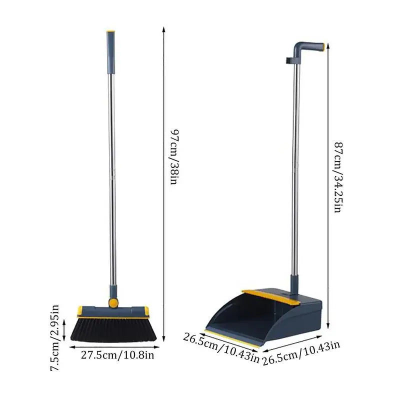 Rotatable Broom and Dustpan Set with Long Handle