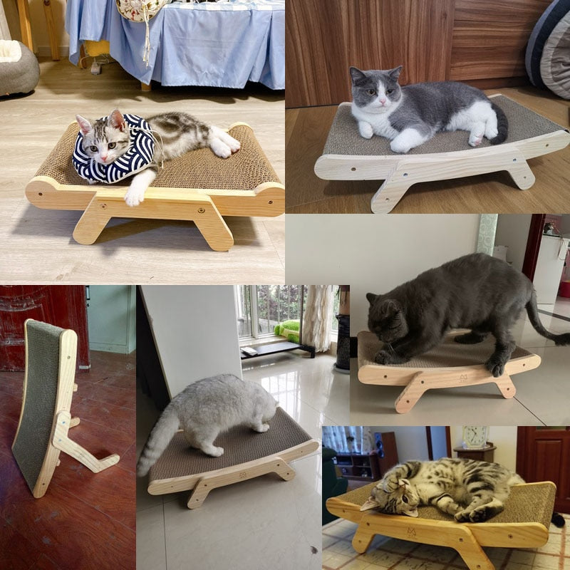 Handmade Corrugated Cat Furniture Bed Nail Scratcher Guard Wood House Training Toys For Cat With Catnip Kitten Sleeping Nest Mat - Statnmore-7861