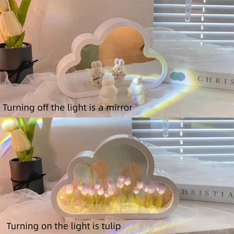 Handmade DIY Cloud Tulip Mirror Small Night Light