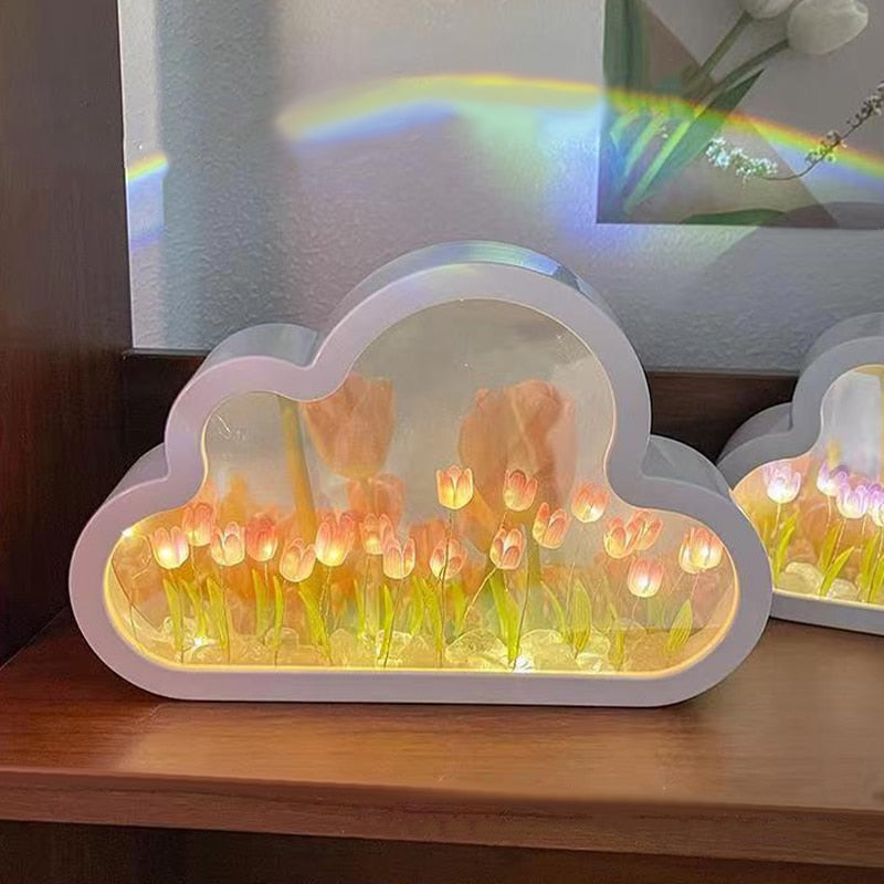 Handmade DIY Cloud Tulip Mirror Small Night Light